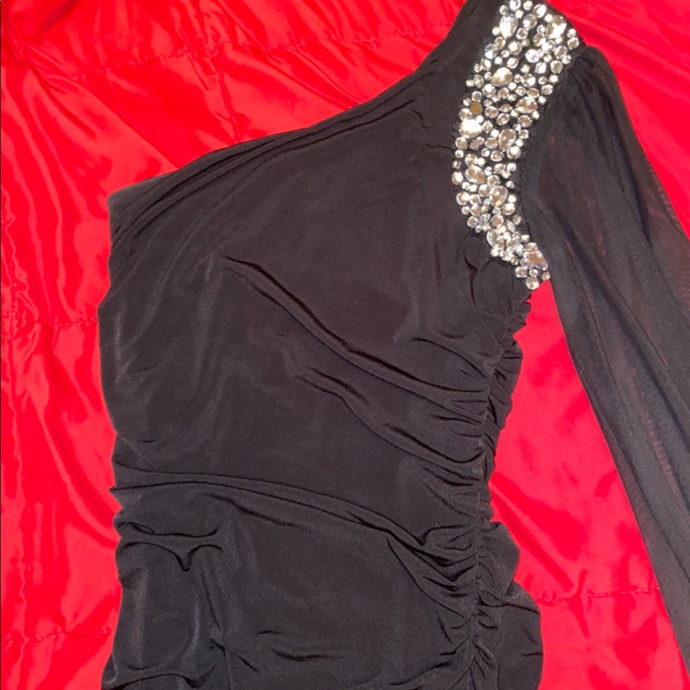 Black mini evening dress with beautiful diamonds